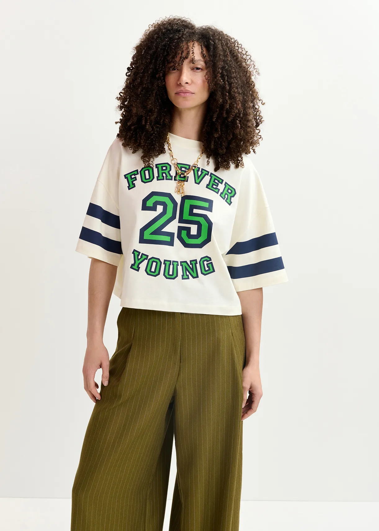 Ecru organic cotton cropped T-shirt with