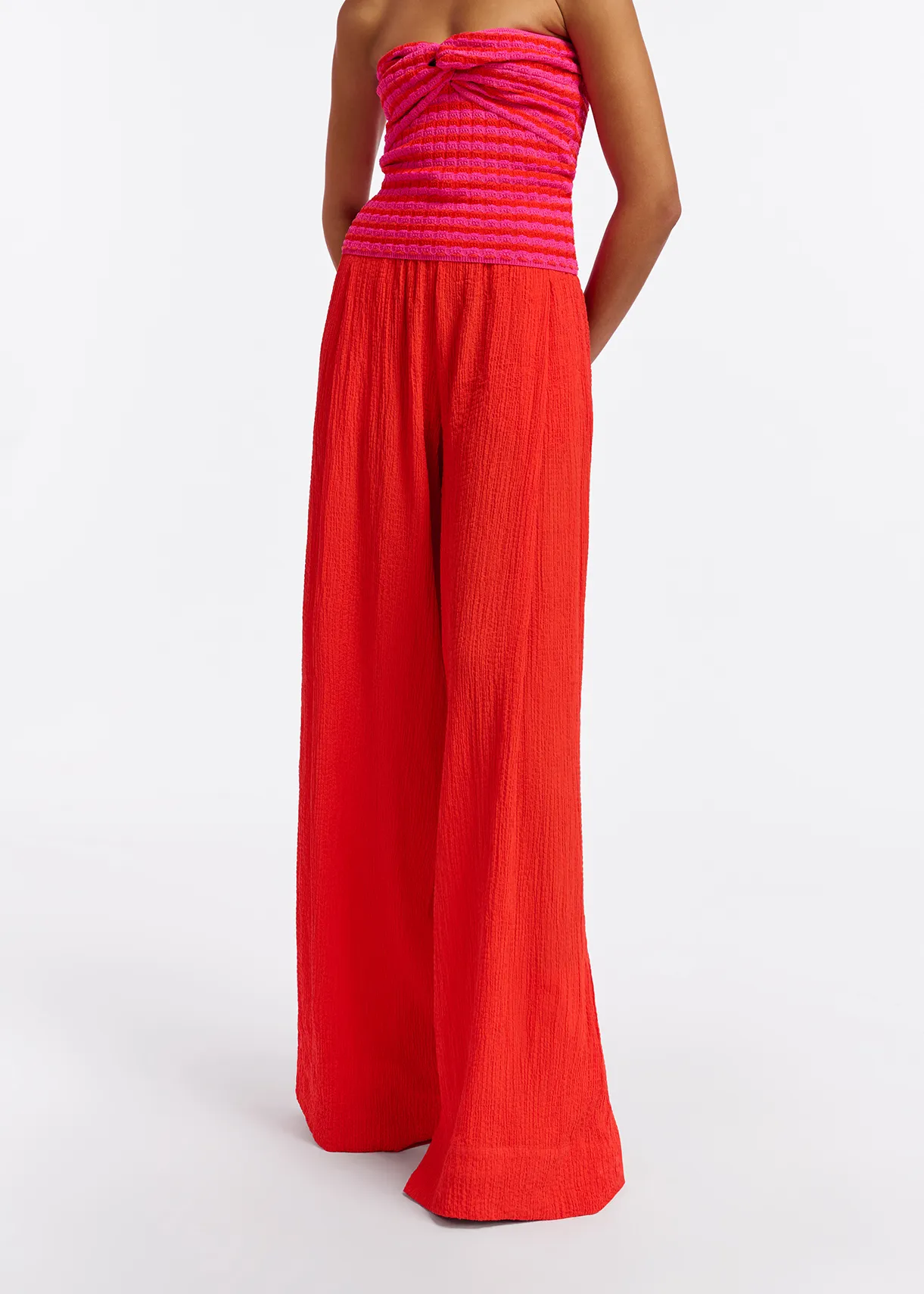 Red wide-leg seersucker pants