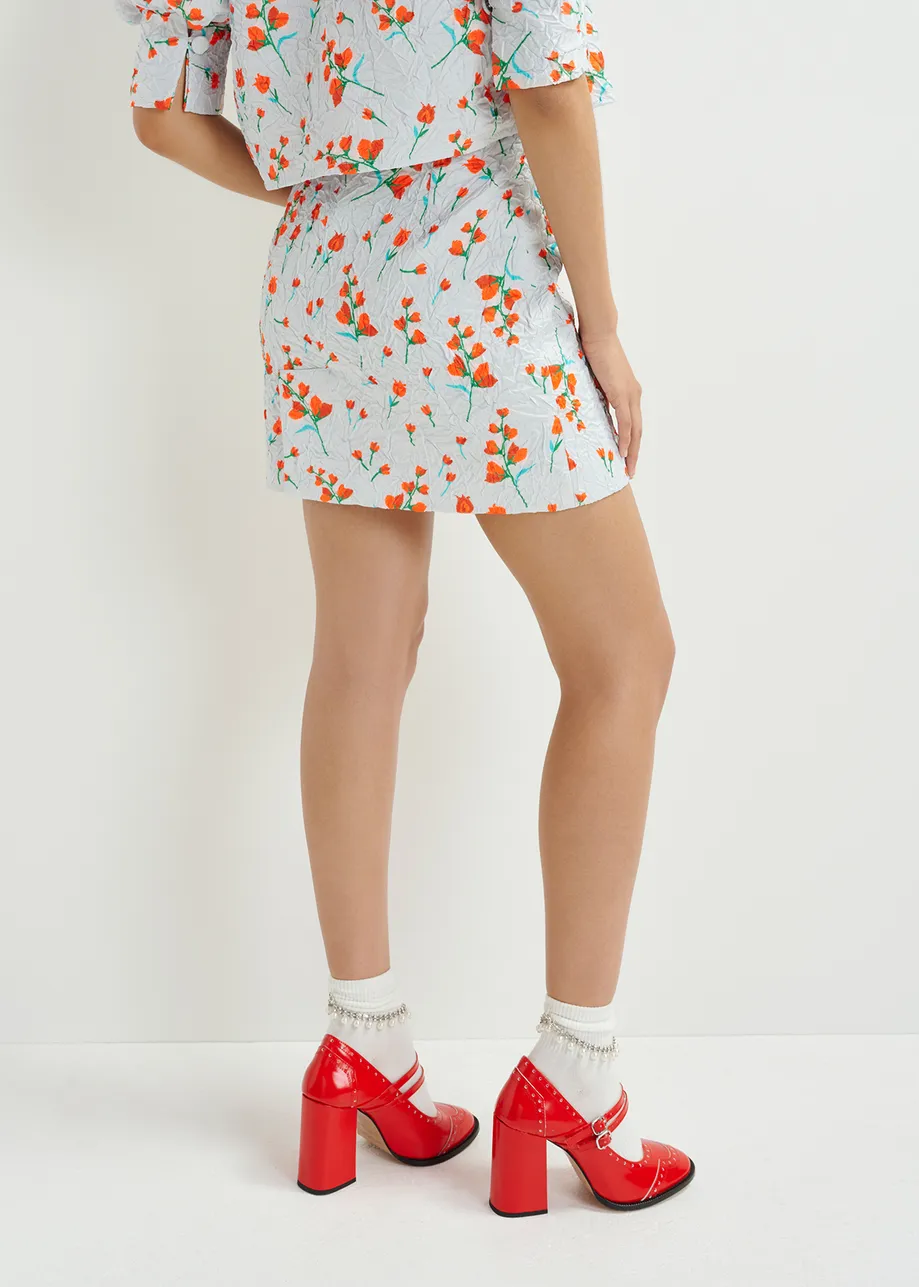 Black floral-print mini skirt