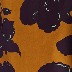 Bronze silk draped midi skirt with floral print