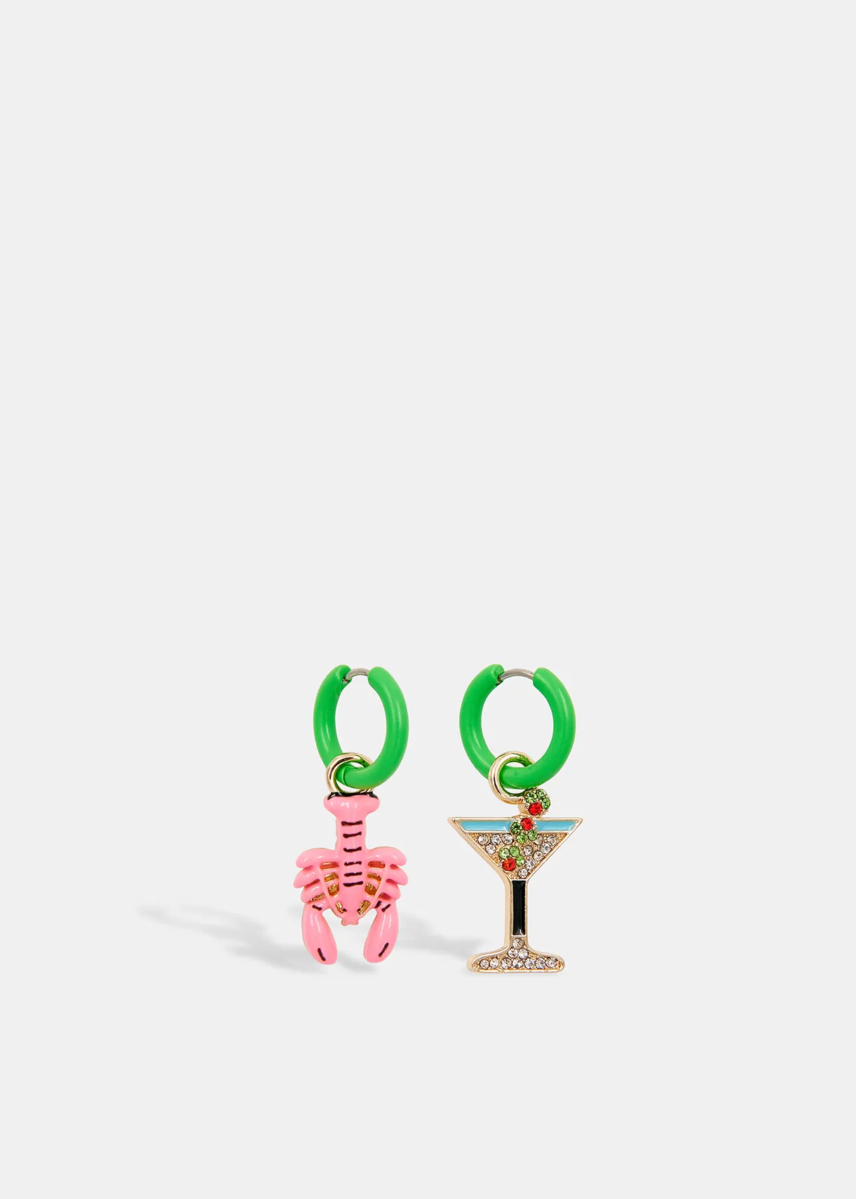 Green hoop earrings with lobster and cocktail earrings