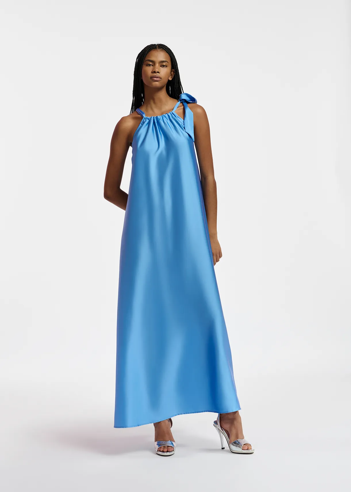 Blue halter neck maxi-length dress