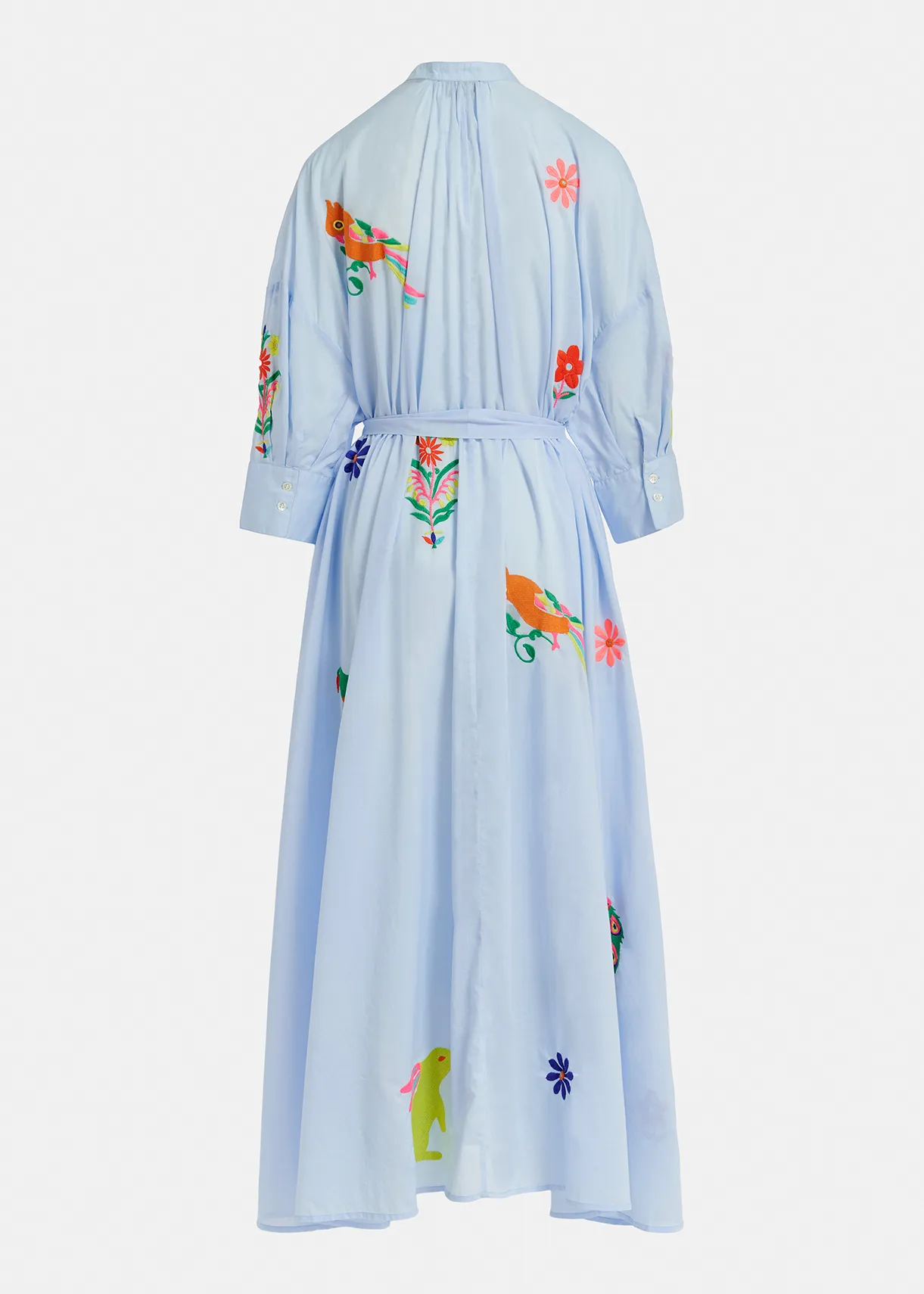 Light blue cotton maxi-length dress with embroideries