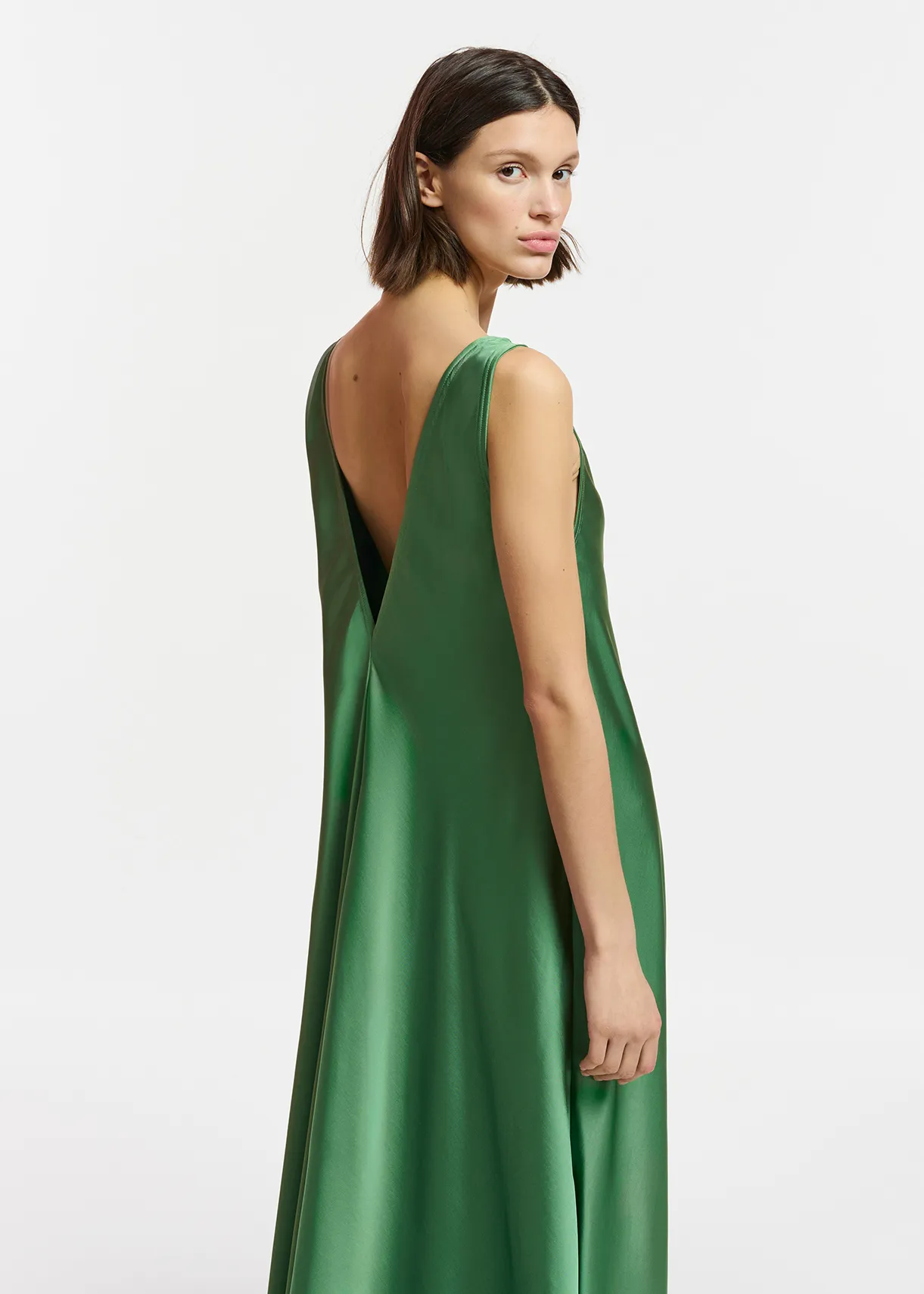 Green V-neck maxi-length dress