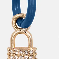 Dark blue hoop earrings with padlock and face pendants