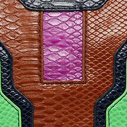 Navy blue, green and brown snake-effect faux leather pouch
