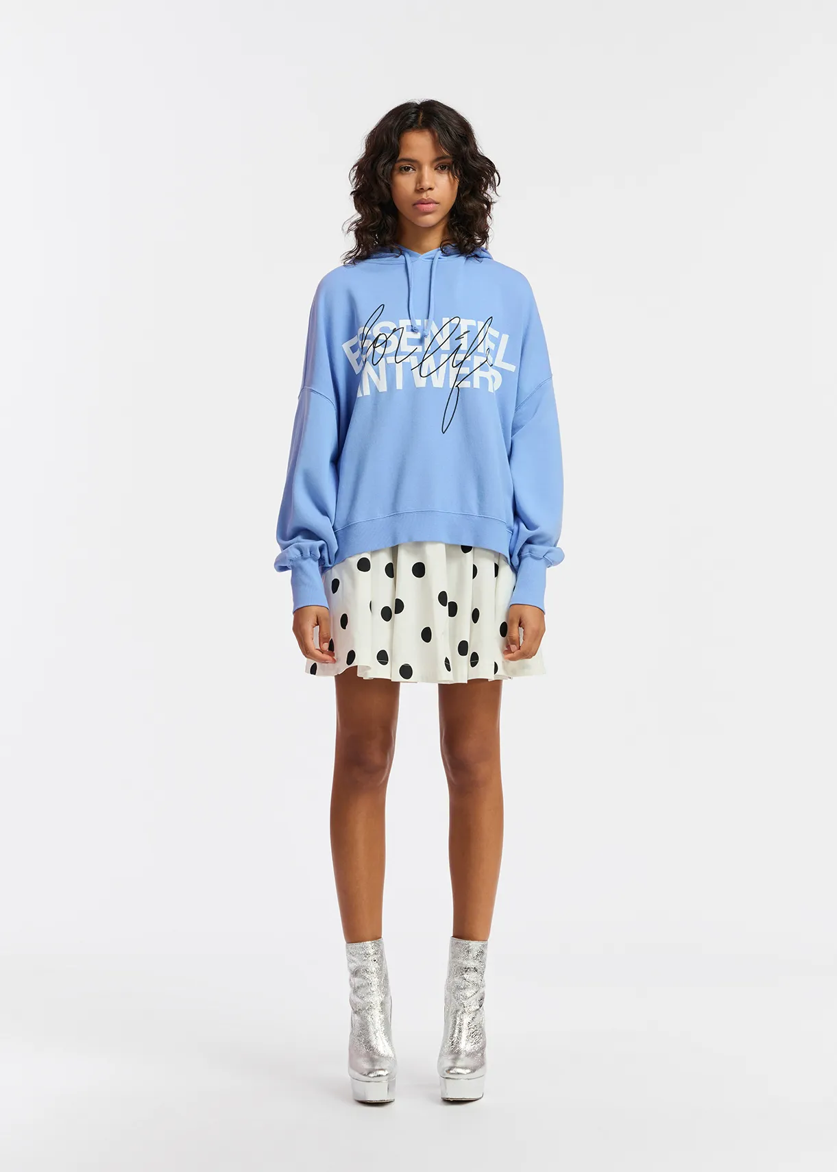 Blue organic cotton-jersey hoodie with logo print