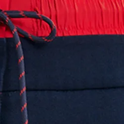 Navy blue and red double-waist pants