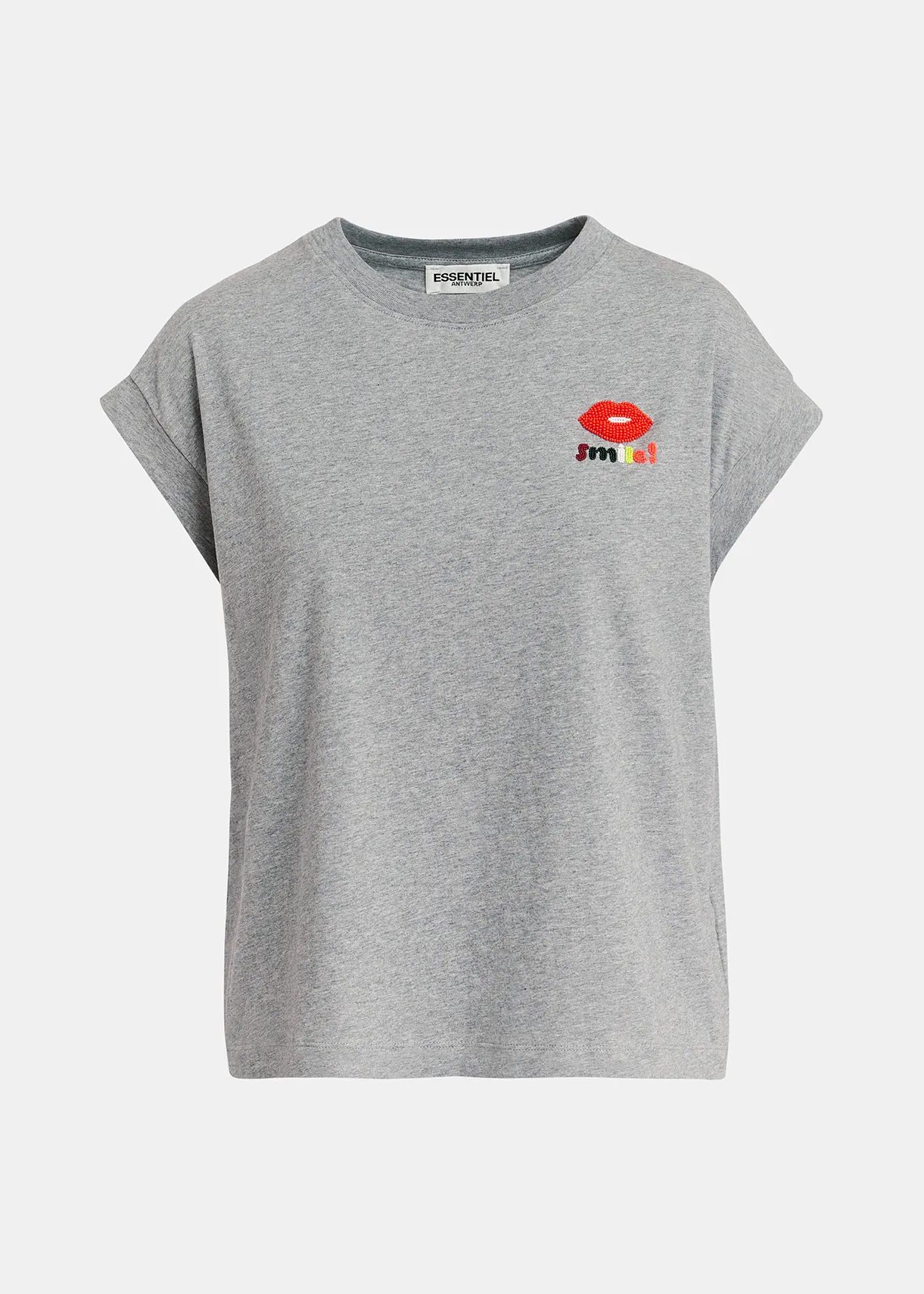 Grey organic cotton T-shirt with embroidery
