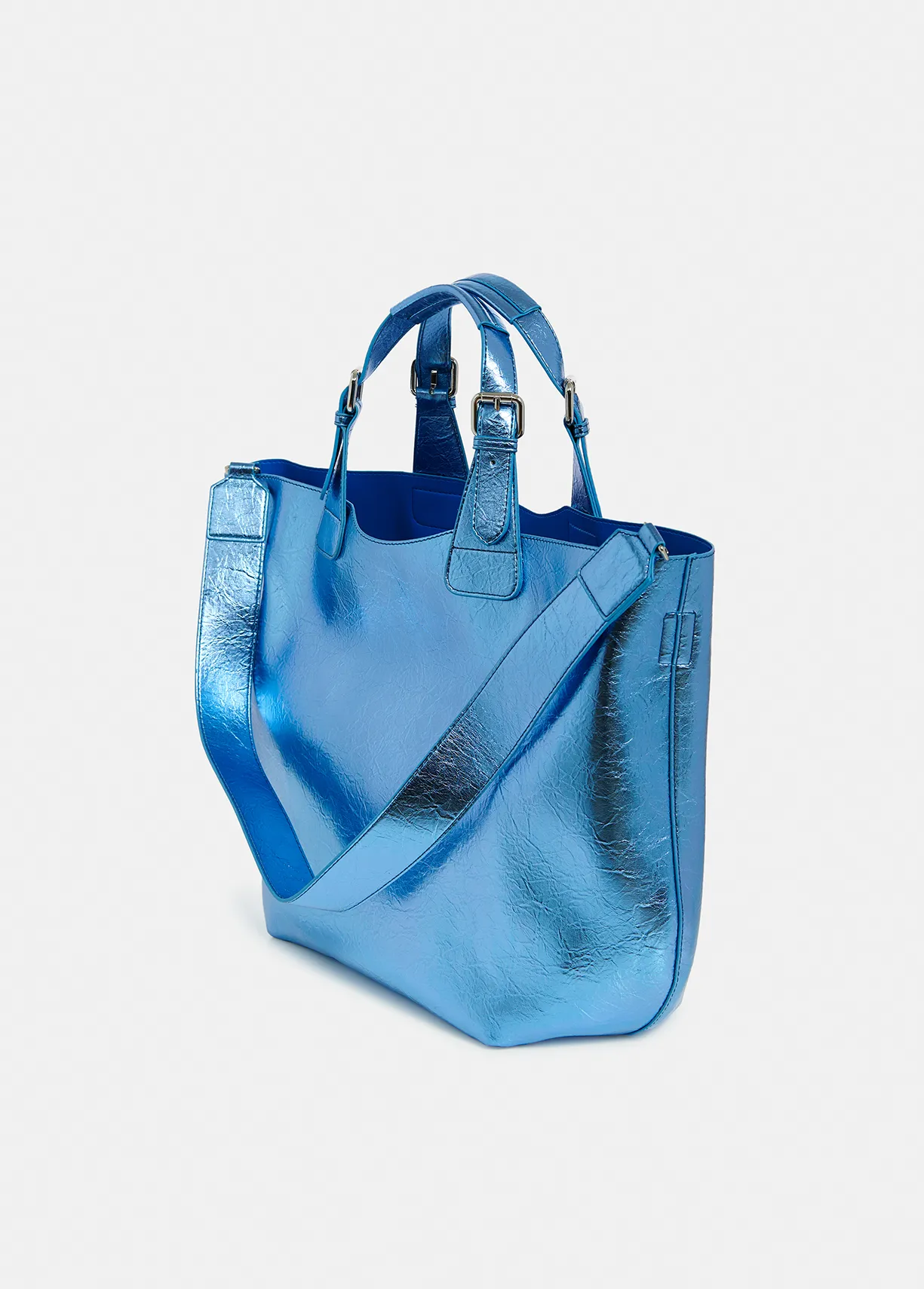 Blue metallic shopper bag
