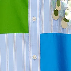 Blue and white striped patchwork shirt