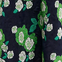 Navy blue floral-jacquard mini dress with pussy bow