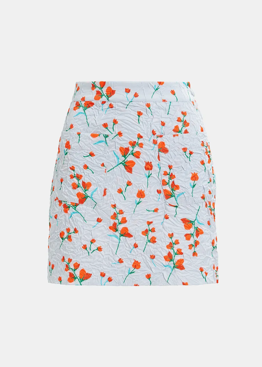 Black floral-print mini skirt