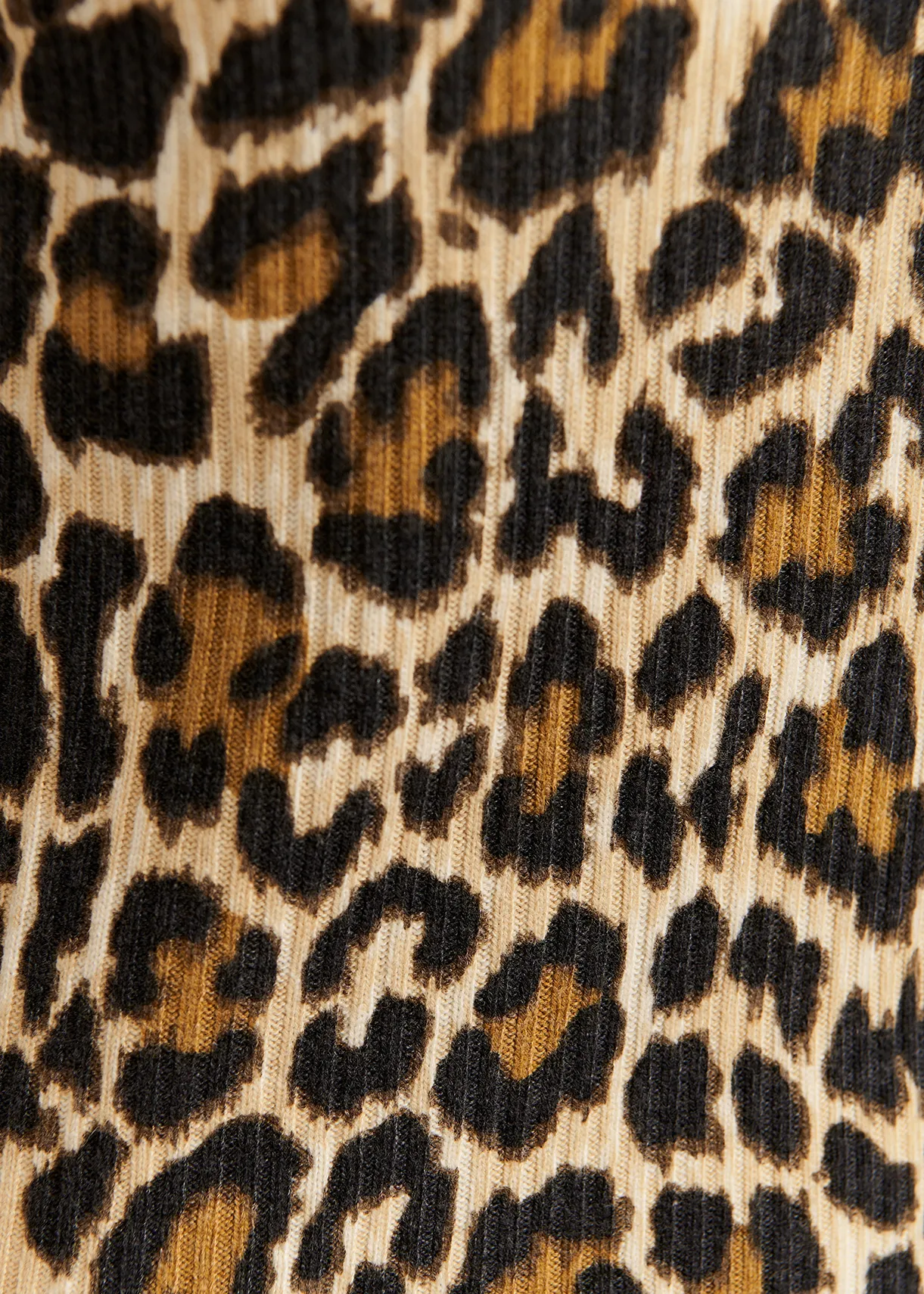 Beige rib-knitted sweater with leopard motif