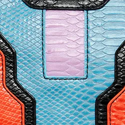 Black, orange and blue snake-effect faux leather pouch