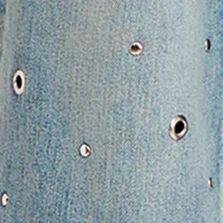 Blue eyelet-embellished jeans