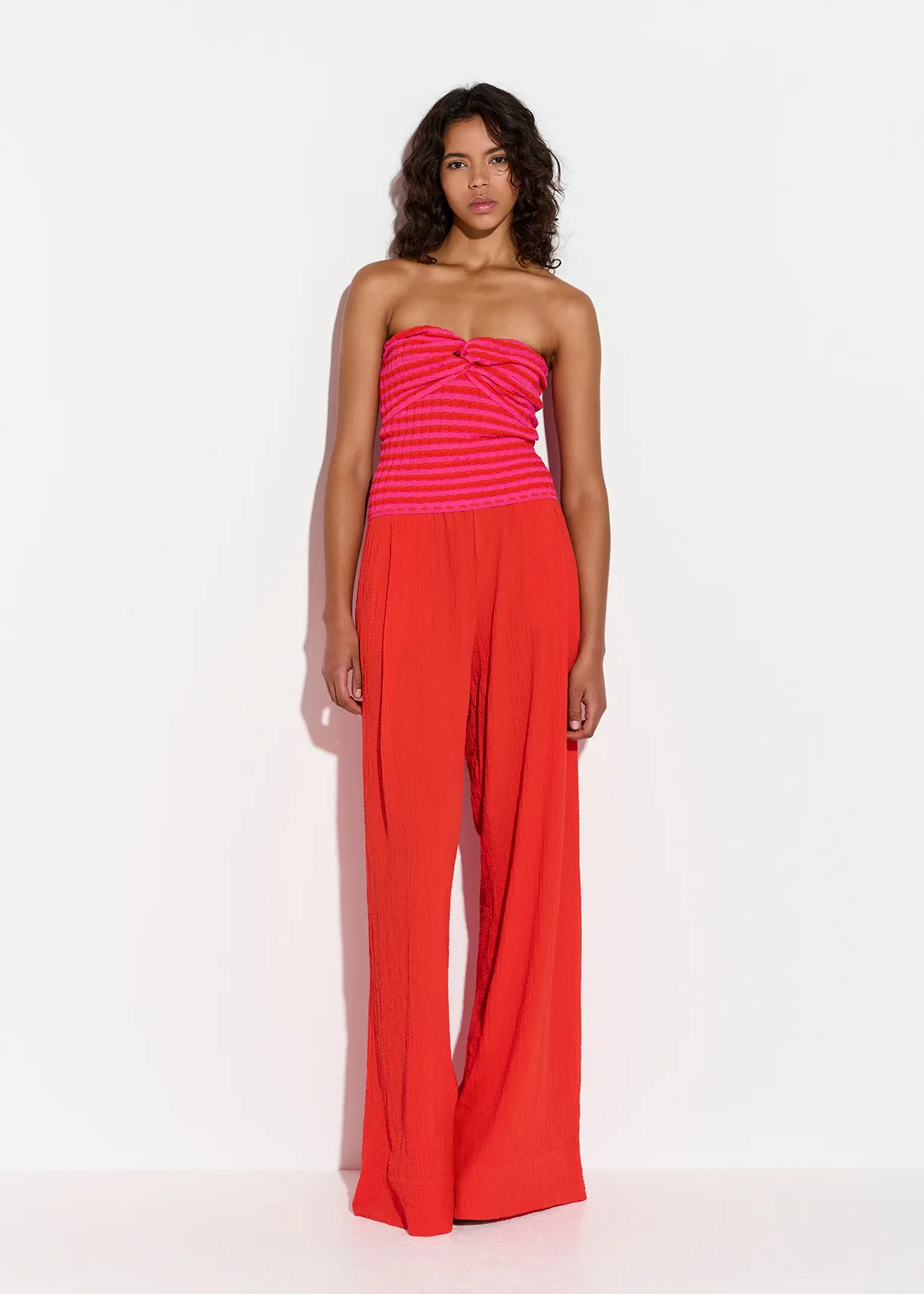 Red wide-leg seersucker pants