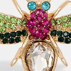 Gold, green and pink bee-shaped earrings