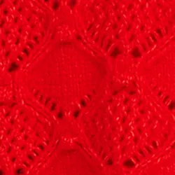 Red cable-knit turtleneck sweater