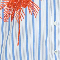Blue and white striped cotton shirt with embroidery