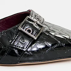 Black leather croc-effect slingback pumps