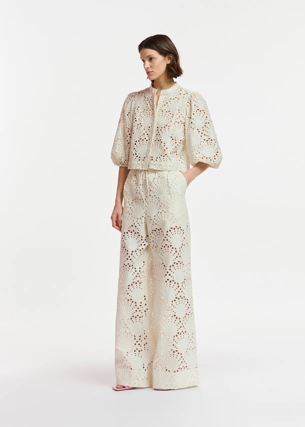Off-white broderie anglaise cotton pants
