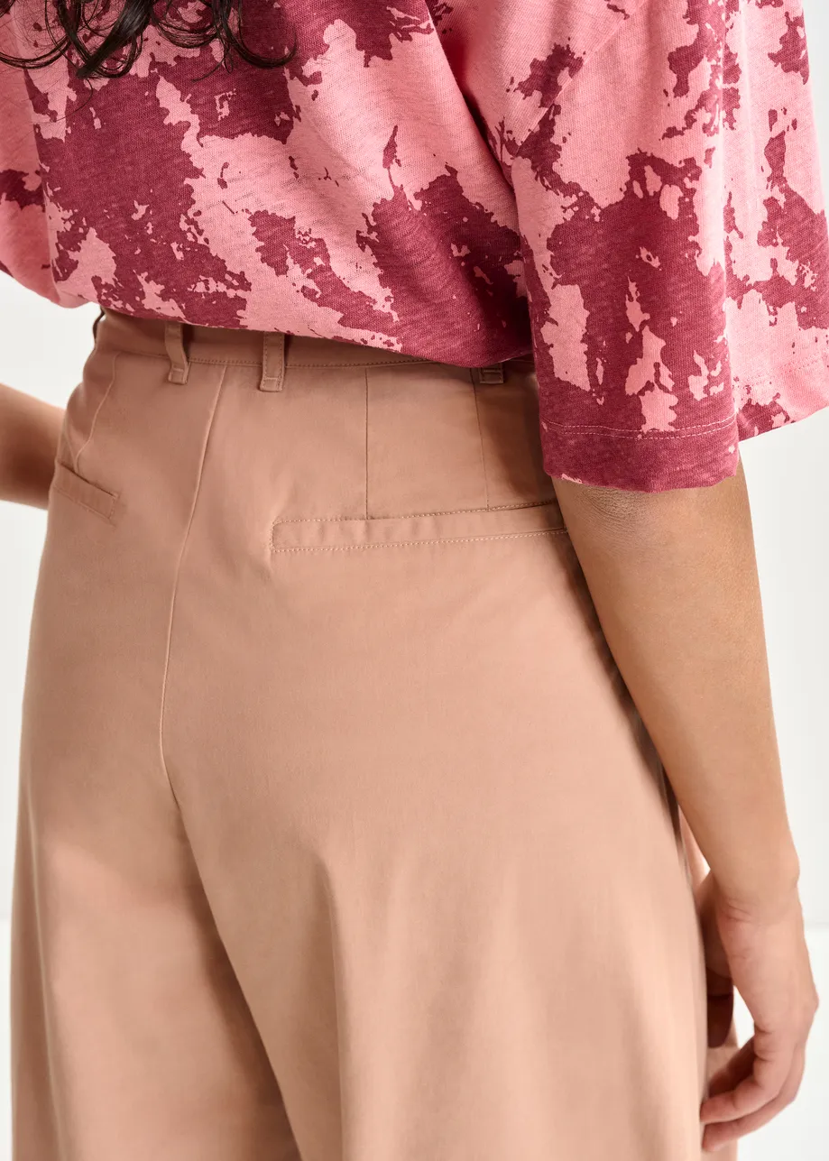 Lichtroze katoenen broek met brede pijp