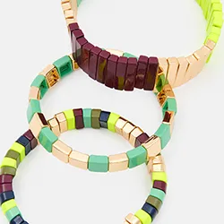 Gold, turquoise and neon yellow set of three bracelets
