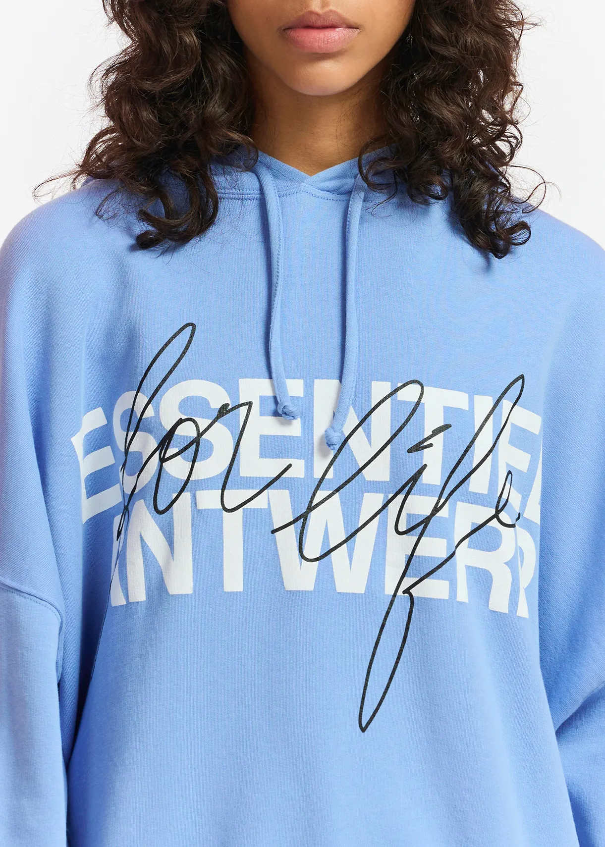 Blue organic cotton-jersey hoodie with logo print
