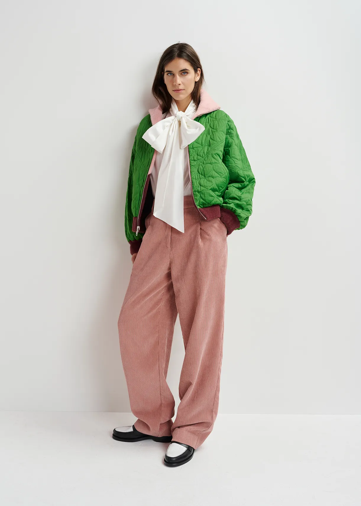 Light pink and burgundy reversible bomber jacket