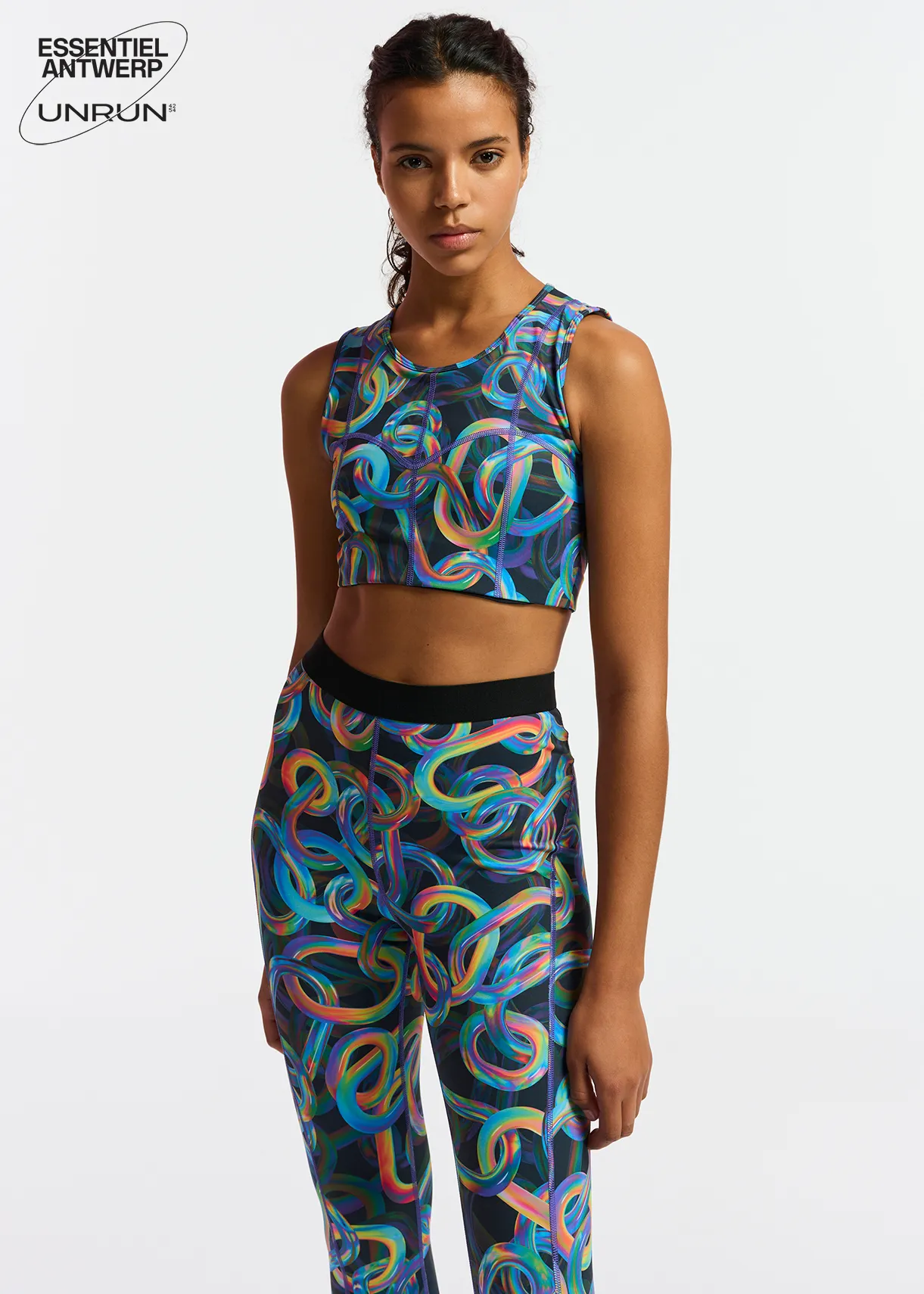 Black abstract printed sports bra - collaboration with UNRUN