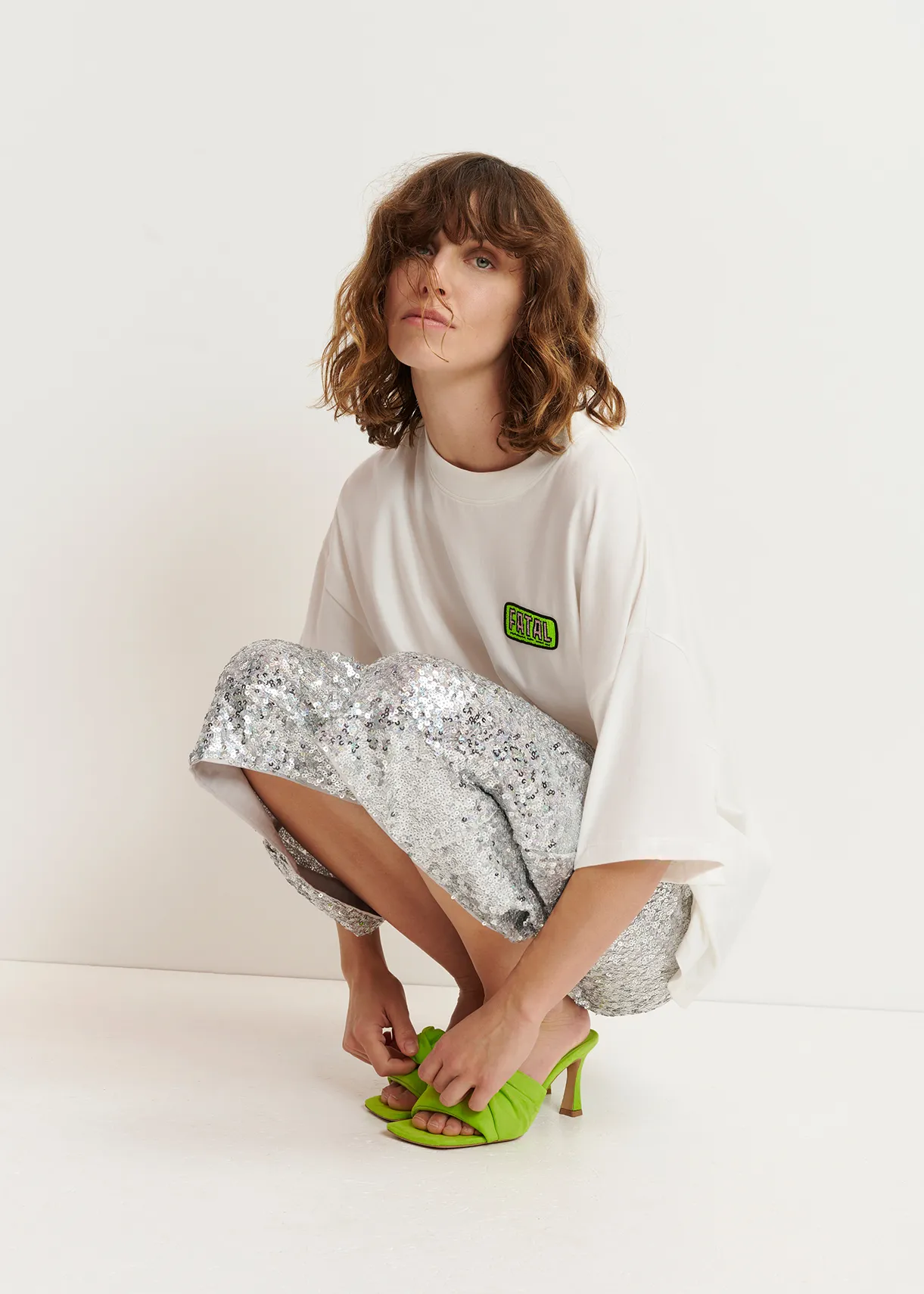 Off-white organic cotton T-shirt with embroidery