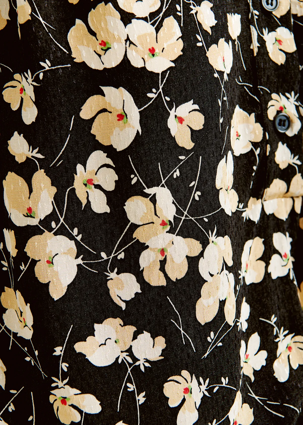 Black floral-print polo top