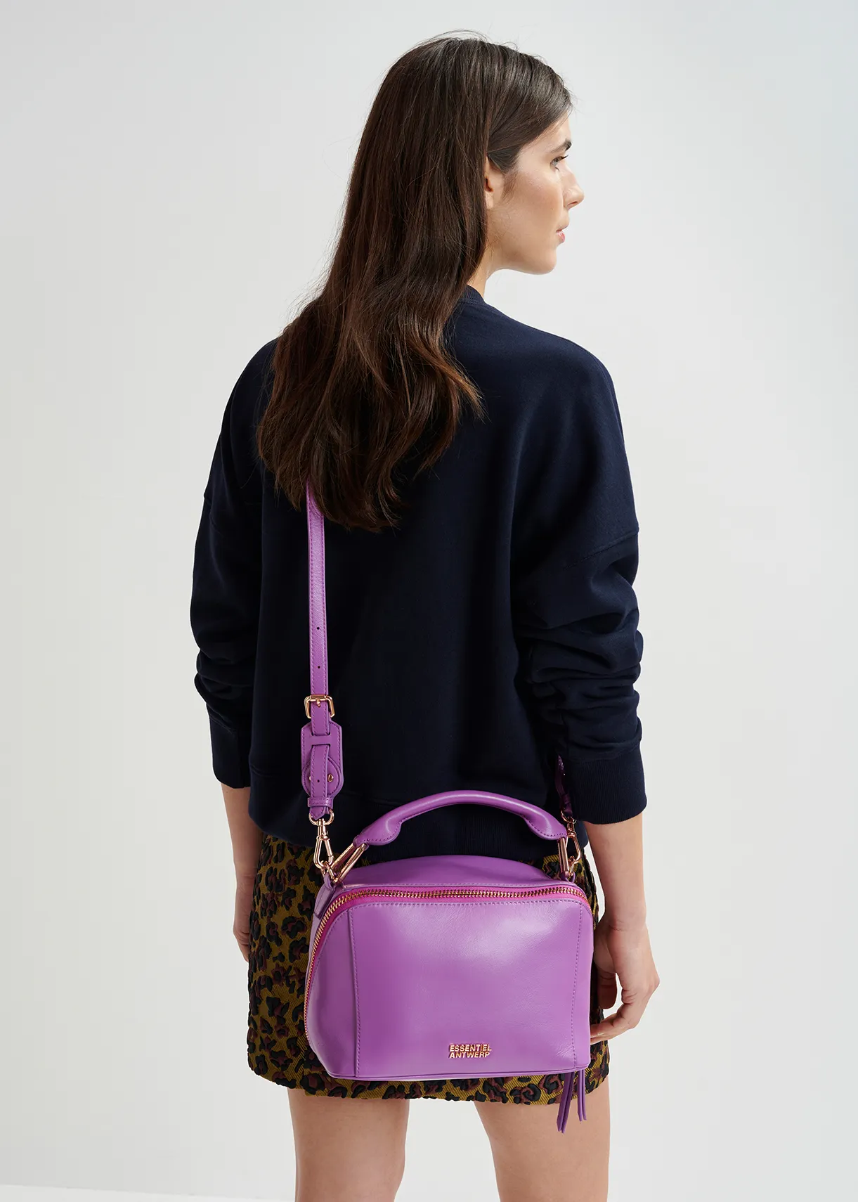 Navy blue and purple organic cotton sweatshirt with sequin and bead