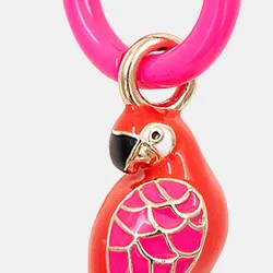 Neon pink hoop earrings with parrot and lime pendants