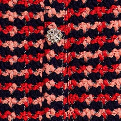 Navy blue, red and peach wool-blend tweed midi skirt