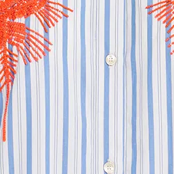 Blue and white striped cotton mini shirt dress with embroidery