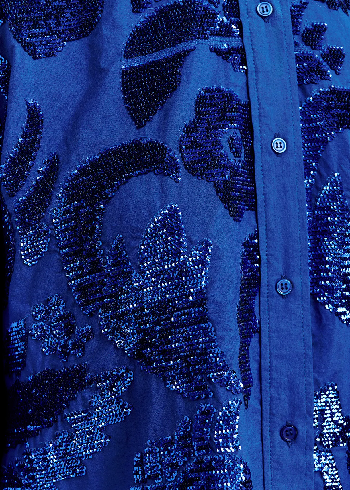 Dark blue sequin-embellished cotton shirt