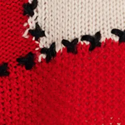 Ecru and red patchwork knit sweater