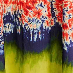 Red and blue printed midi-length dress with dip-dyed effect