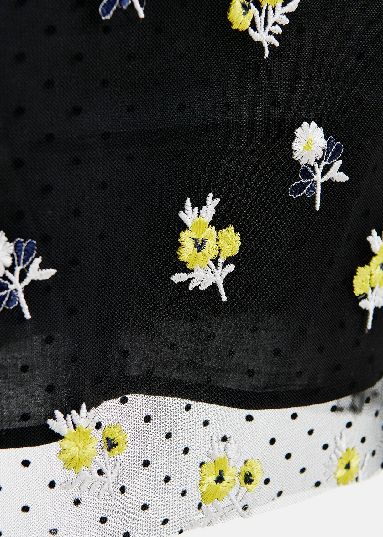 Black tule midi skirt with floral embroideries