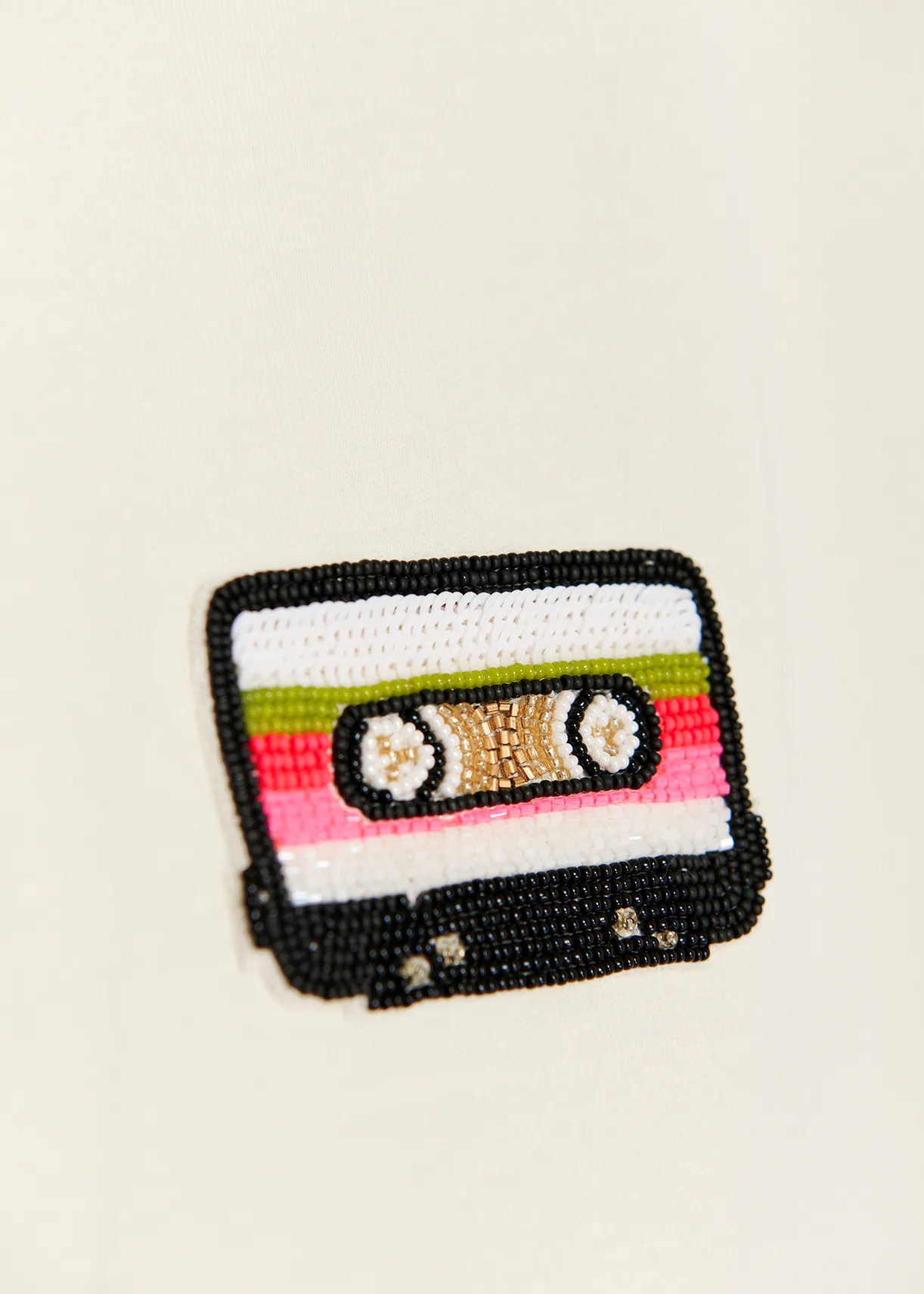Ecru organic cotton cropped T-shirt with embroidery