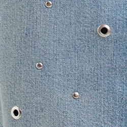Blue eyelet-embellished denim midi skirt