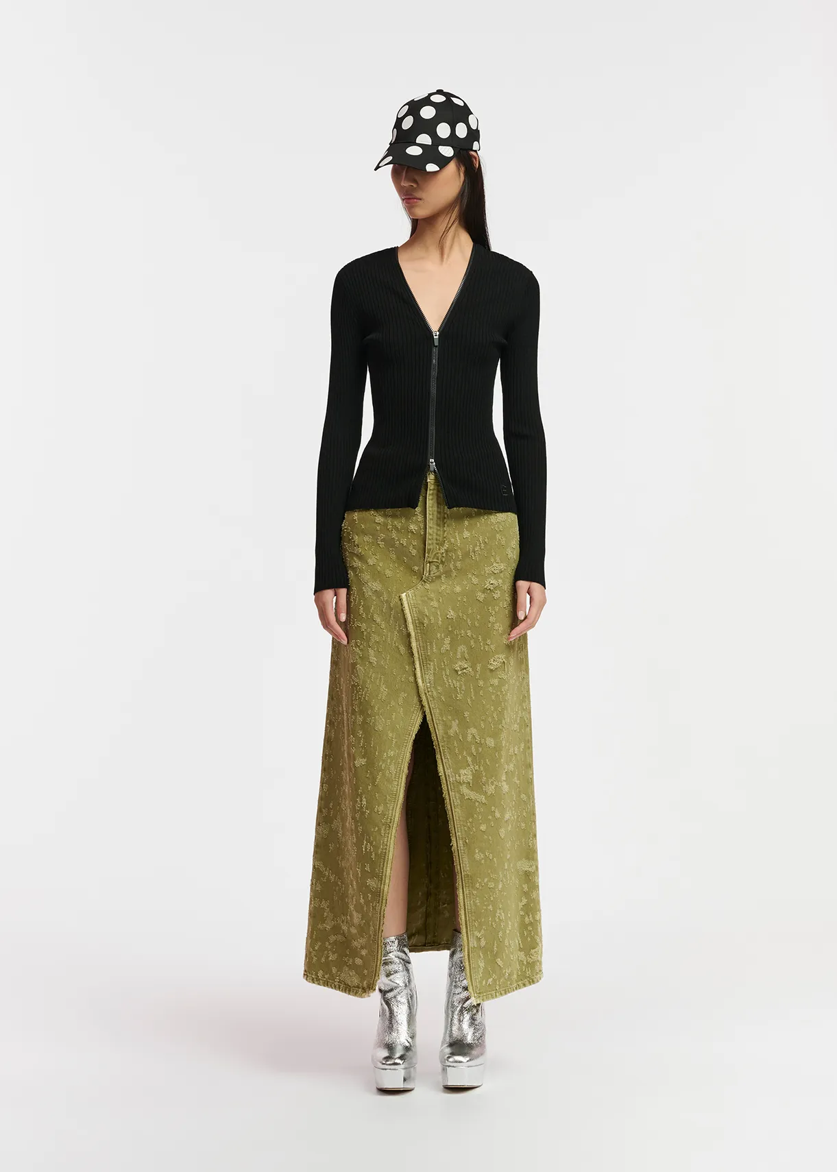 Khaki denim maxi skirt