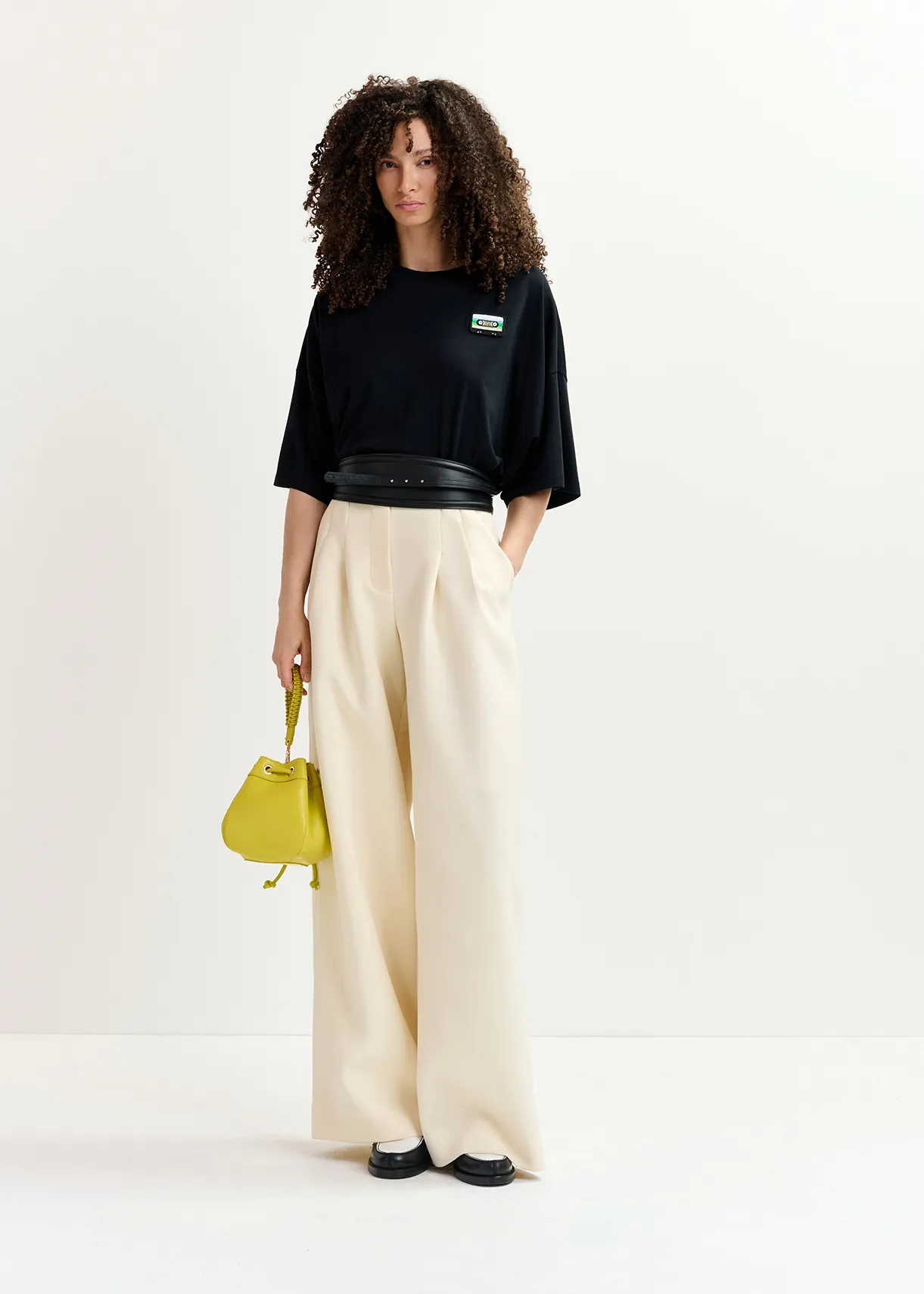 Black organic cotton cropped T-shirt with embroidery