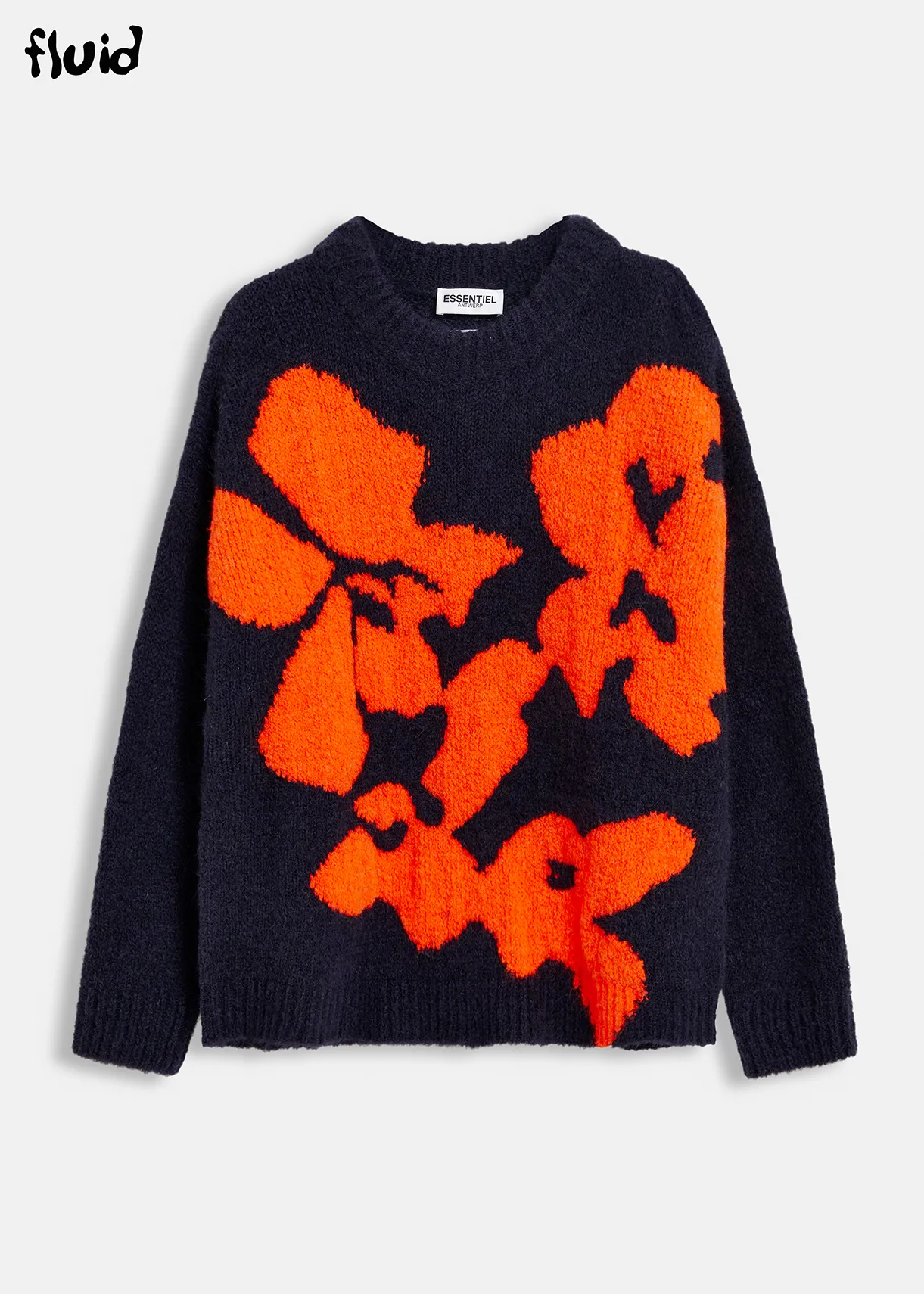 Navy blue and red floral intarsia-knitted sweater