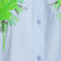 Light blue cotton mini shirt dress with embroidery
