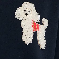 Navy blue organic cotton sweatshirt with bead-embroidered poodle