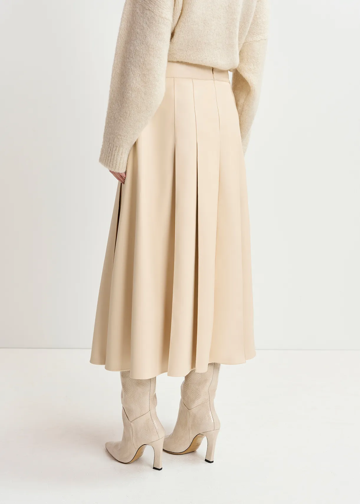 Ecru faux leather midi skirt