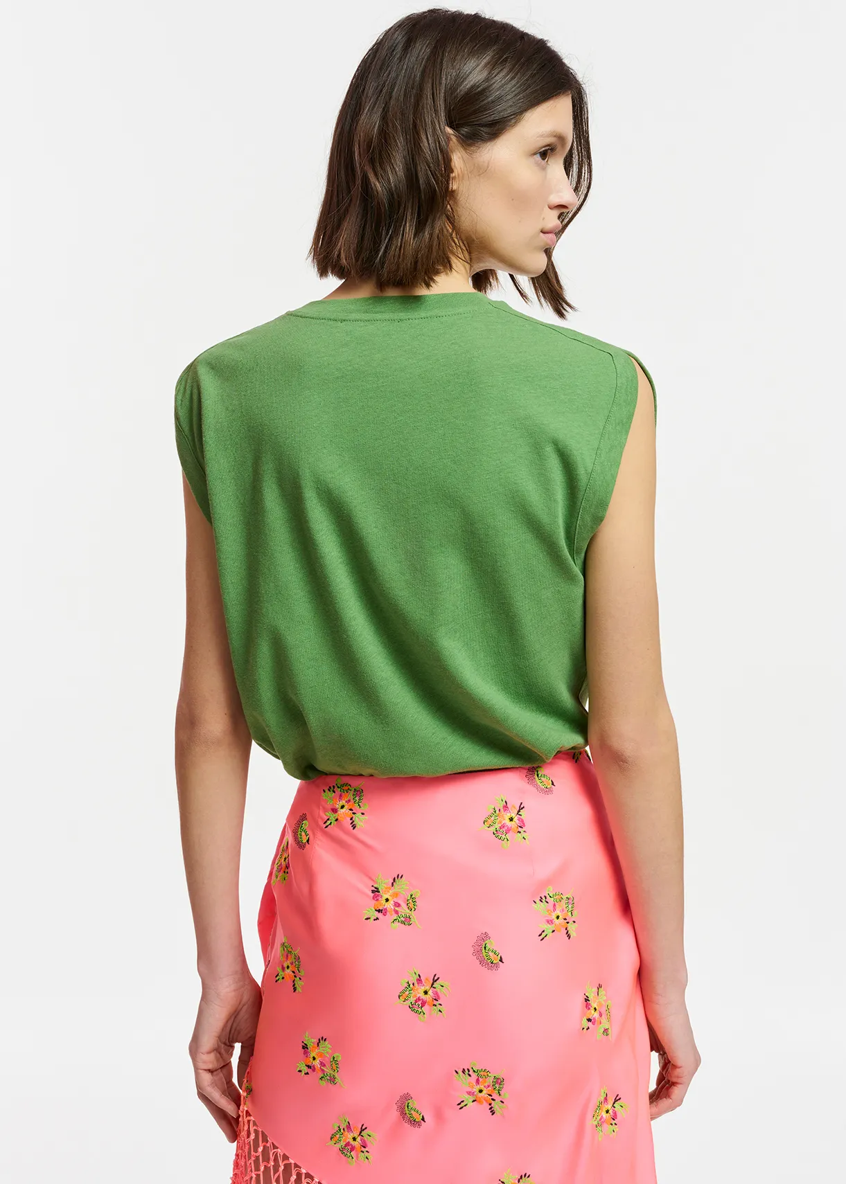 Green cotton-linen T-shirt